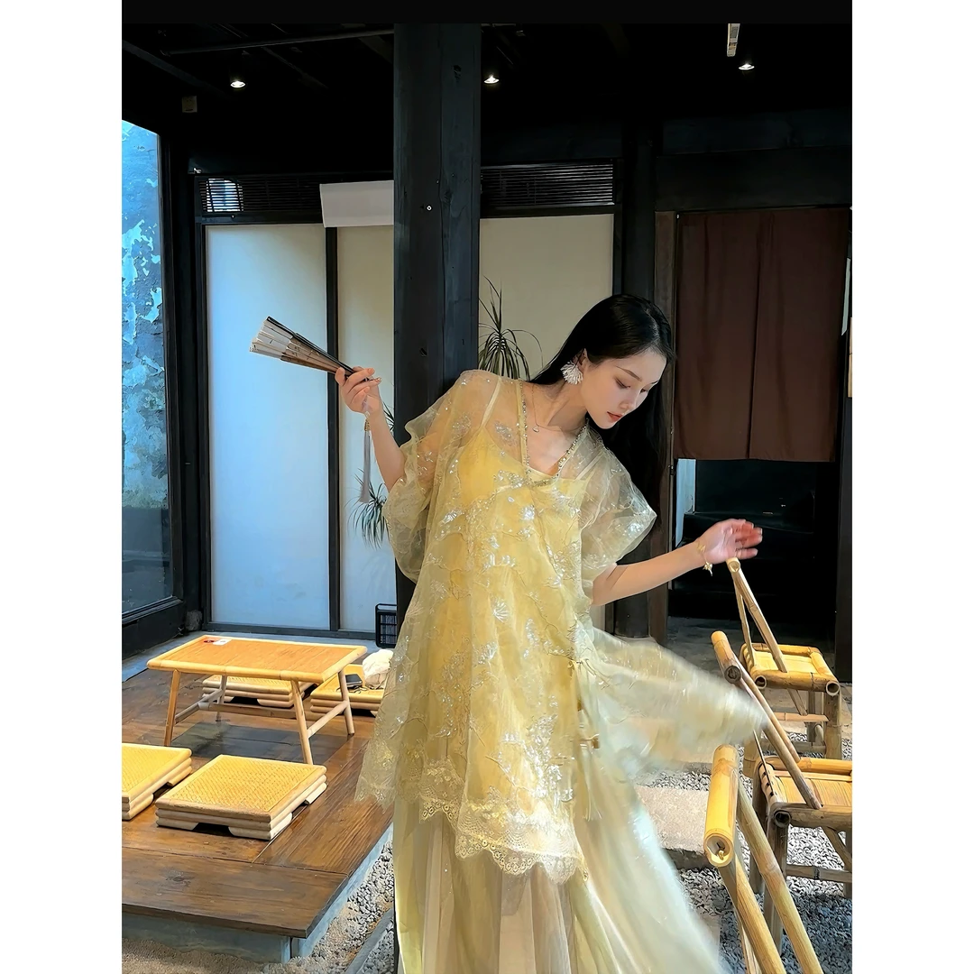 Mill Lin【金玉珠帘】夏季新款新中式风亮片刺绣高级感显瘦连衣裙