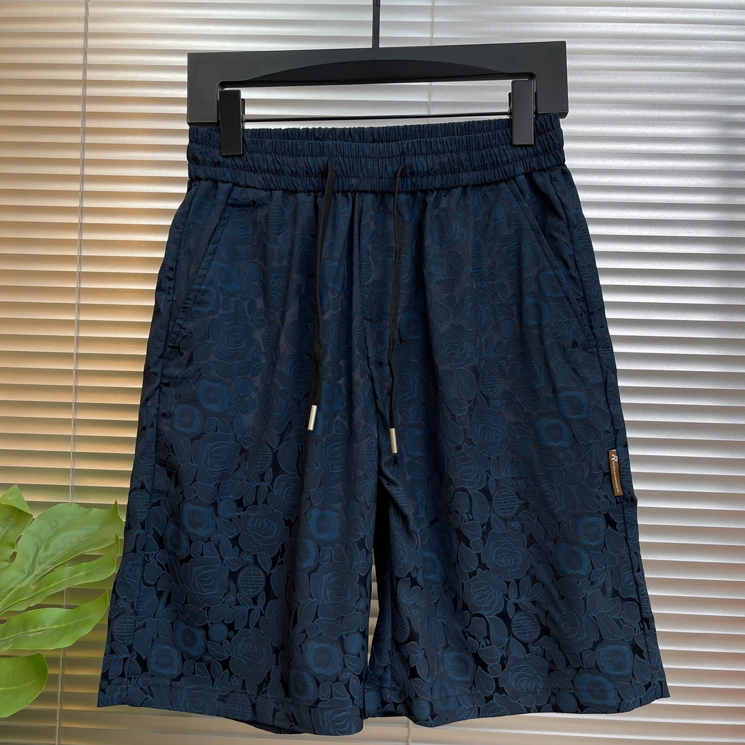 夏季提花冰丝五分裤男士薄款休闲短裤宽松直筒百搭透气冰丝中裤