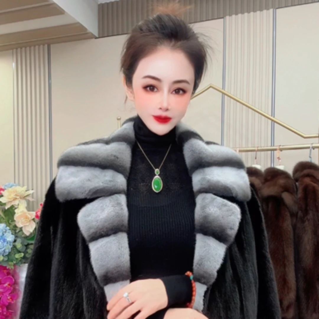 067皇家贵夫人冬季新款时尚黑色皮草大衣外套DM-衣长125cm