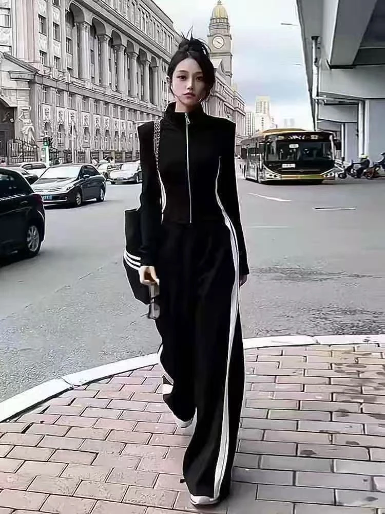 欧货炸街运动套装女春秋2025新款时尚洋气瘦身宽松阔腿裤两件套潮