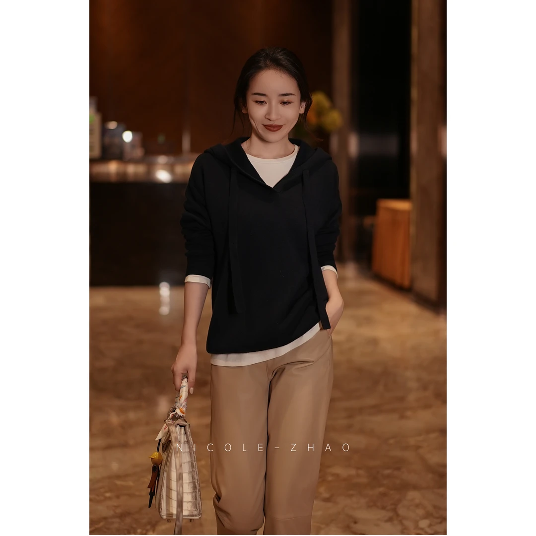 FJ2323【贵姐NICOLE】(胶囊系列）百搭宽松休闲抽绳连帽卫衣外套