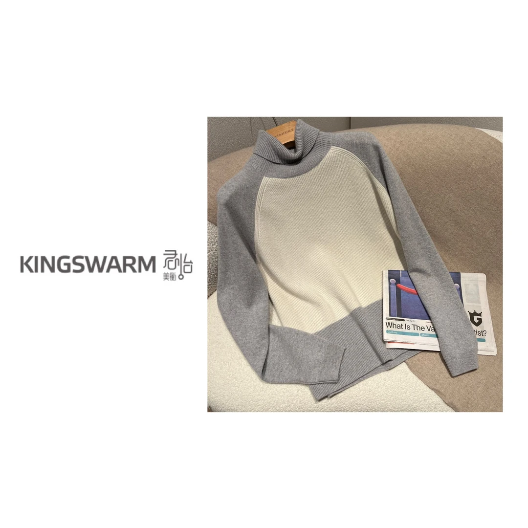 君怡【女王系列高翻领意大利设计师拼色打底款】100分山羊绒