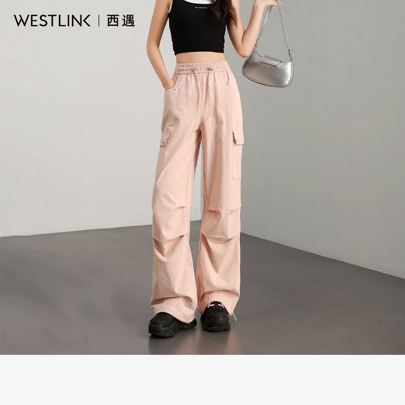 0451西遇粉色工装裤女2025年春季新款酷飒风小个子高腰直筒休闲裤