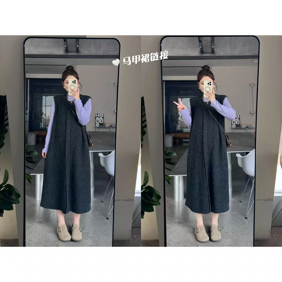 晶咕佳佳【苔藓灰岩】高级感背心连衣裙显瘦气质针织宽松时尚百搭