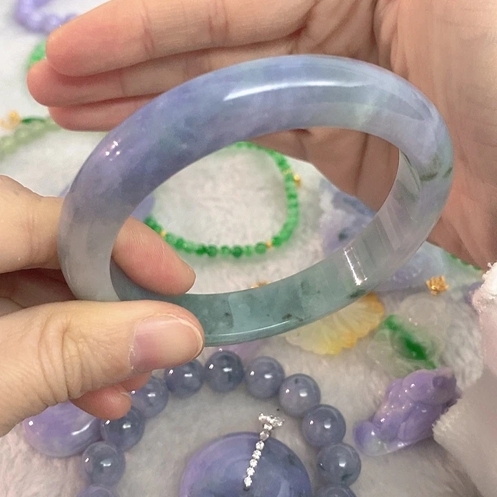 翡翠未镶嵌手镯梦幻紫飘花59.5