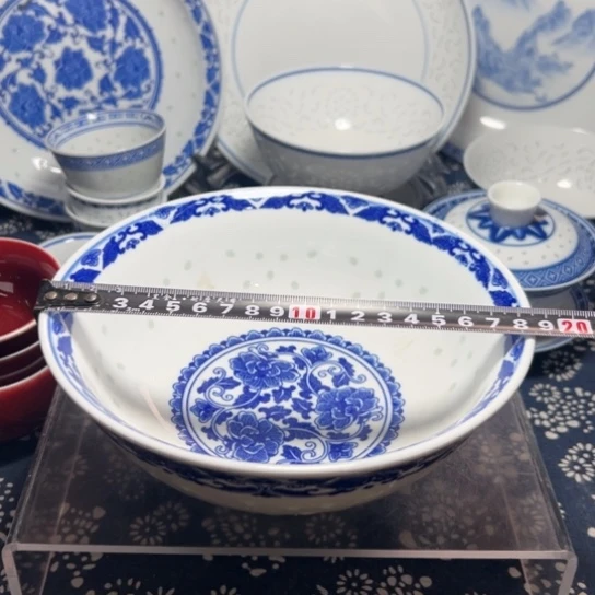 碗青花玲珑7寸牡丹面碗