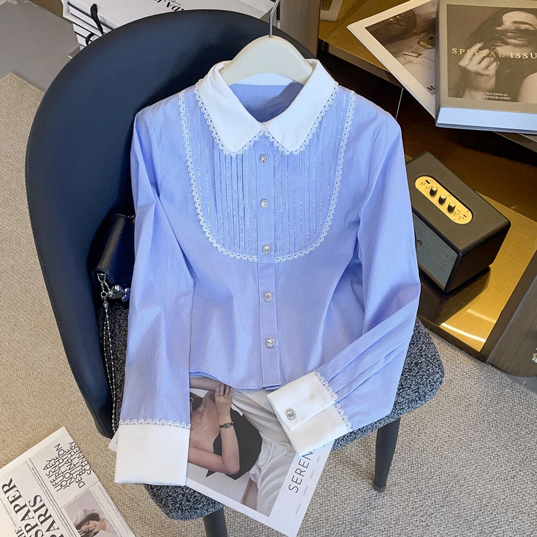 轻奢高端女装25冬季新款法式高级感气质polo领长袖衬衫上衣DY9311