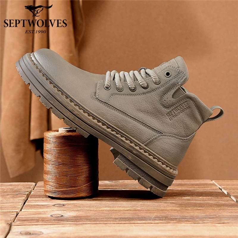 七匹狼马丁靴增高耐磨防滑百搭高帮时尚厚底英伦风男靴