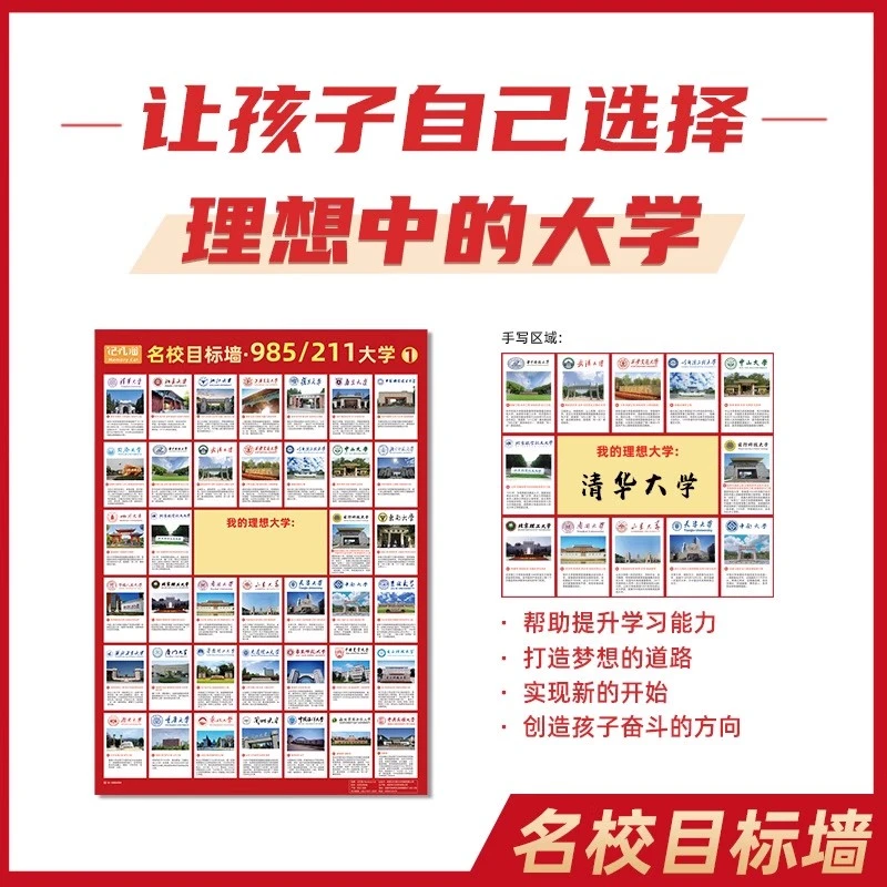 名校目标墙挂图贴全套985/211大学介绍全国百所优质大学高考激励