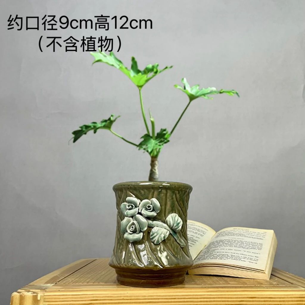 唐印陶瓷花盆绿色系手捏花透气盆森系简约室内盆景