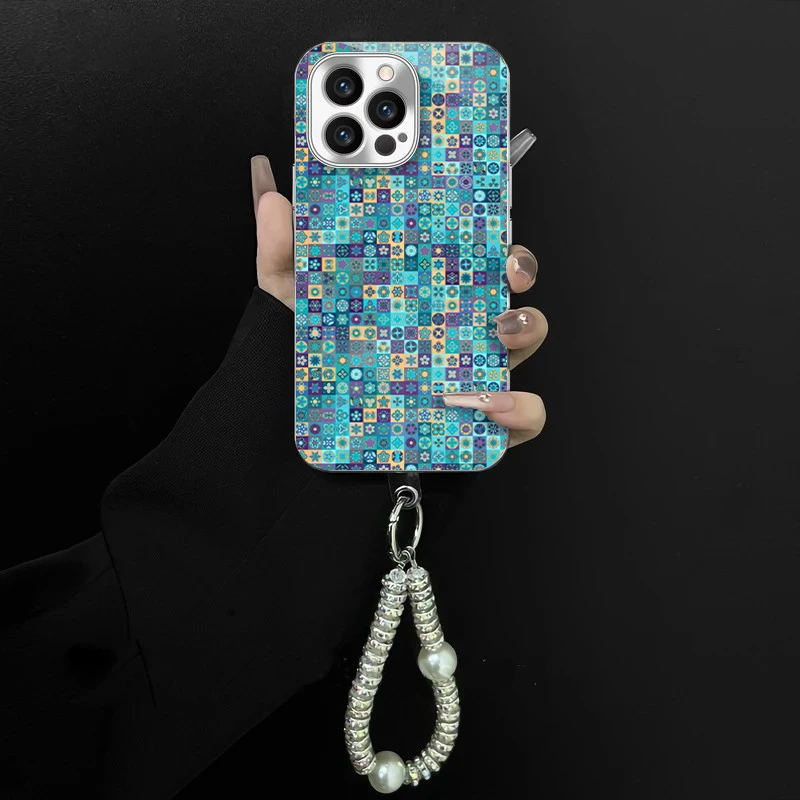 适用于苹果/oppo/华为/vivo/小米曼陀罗格子花电镀玻璃防摔手机壳