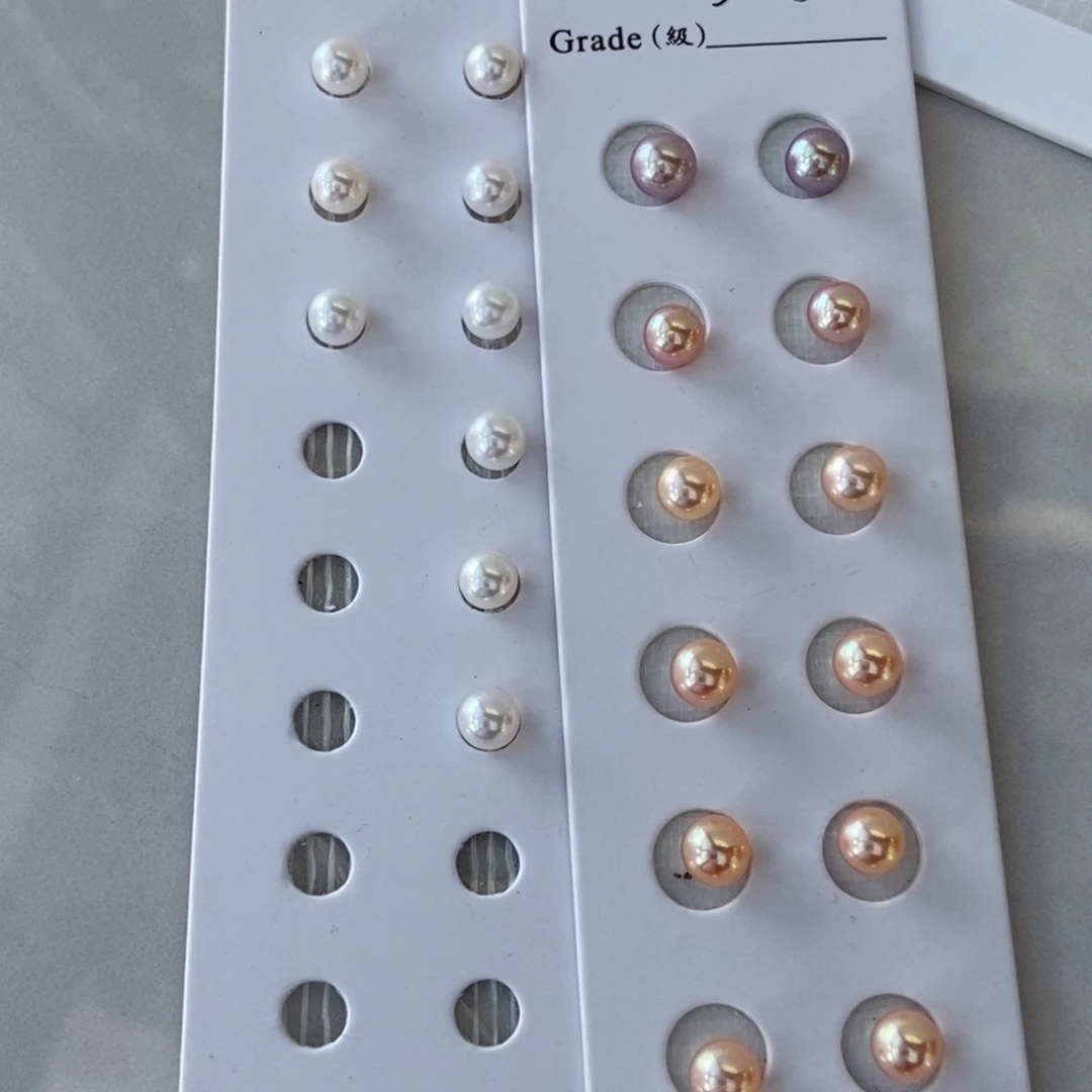 银S925镶嵌淡水珍珠耳饰5-6