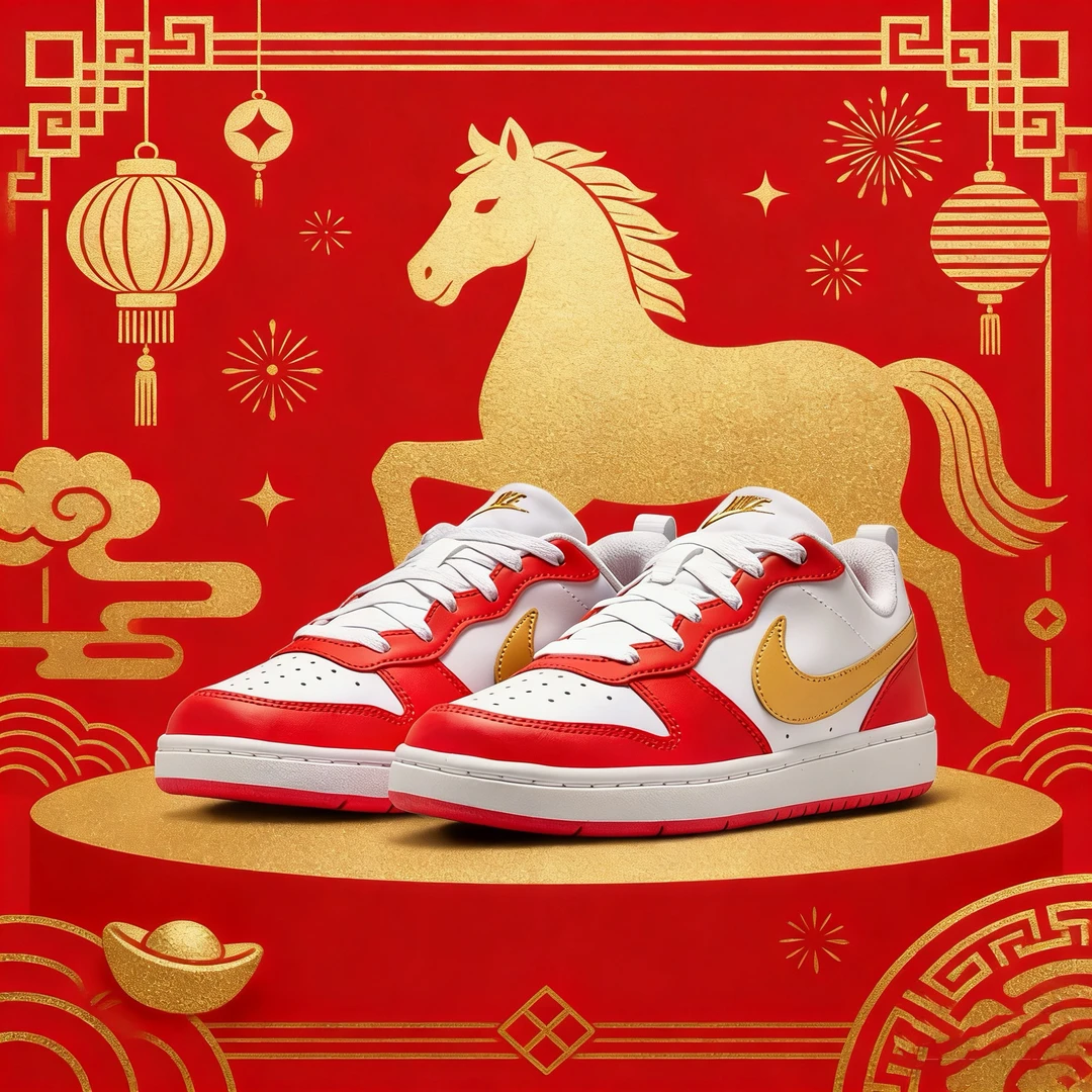 NIKE/耐克【新年款】女款（GS)红金配色COURT复古休闲鞋 DV5456137