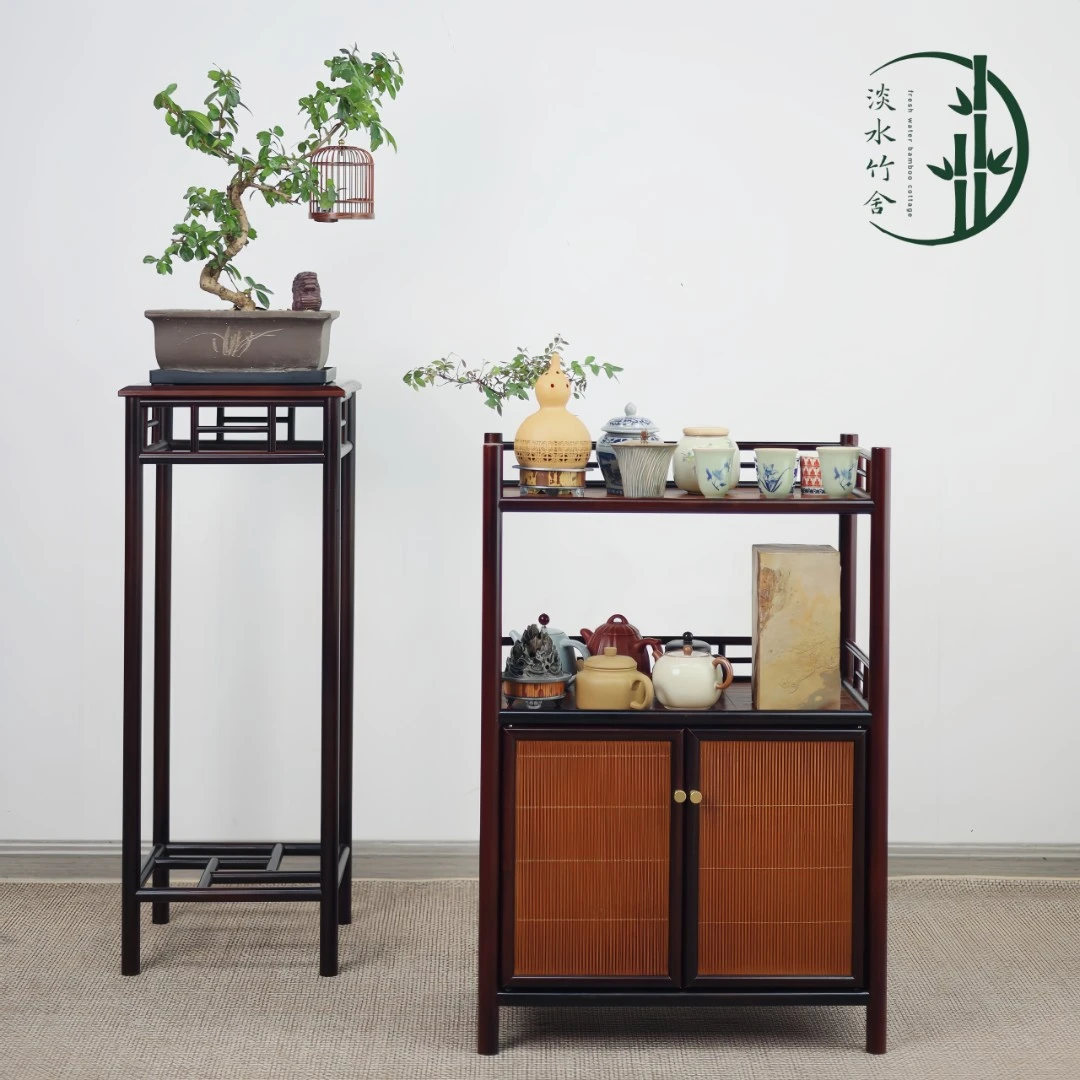「若水」收纳柜子竹编高山楠竹家用茶具客厅落地可移动中式简约手工