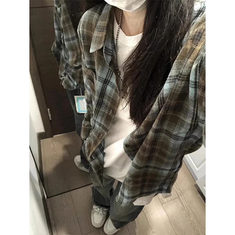 美式复古格子长袖衬衫男款春秋季vibe休闲上衣慵懒风宽松百搭外套