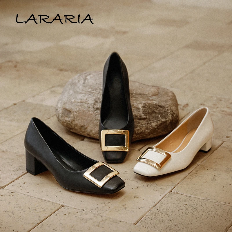 LARARIA【金属方扣】羊皮品牌女鞋浅口单鞋高跟鞋通勤时尚舒适鞋