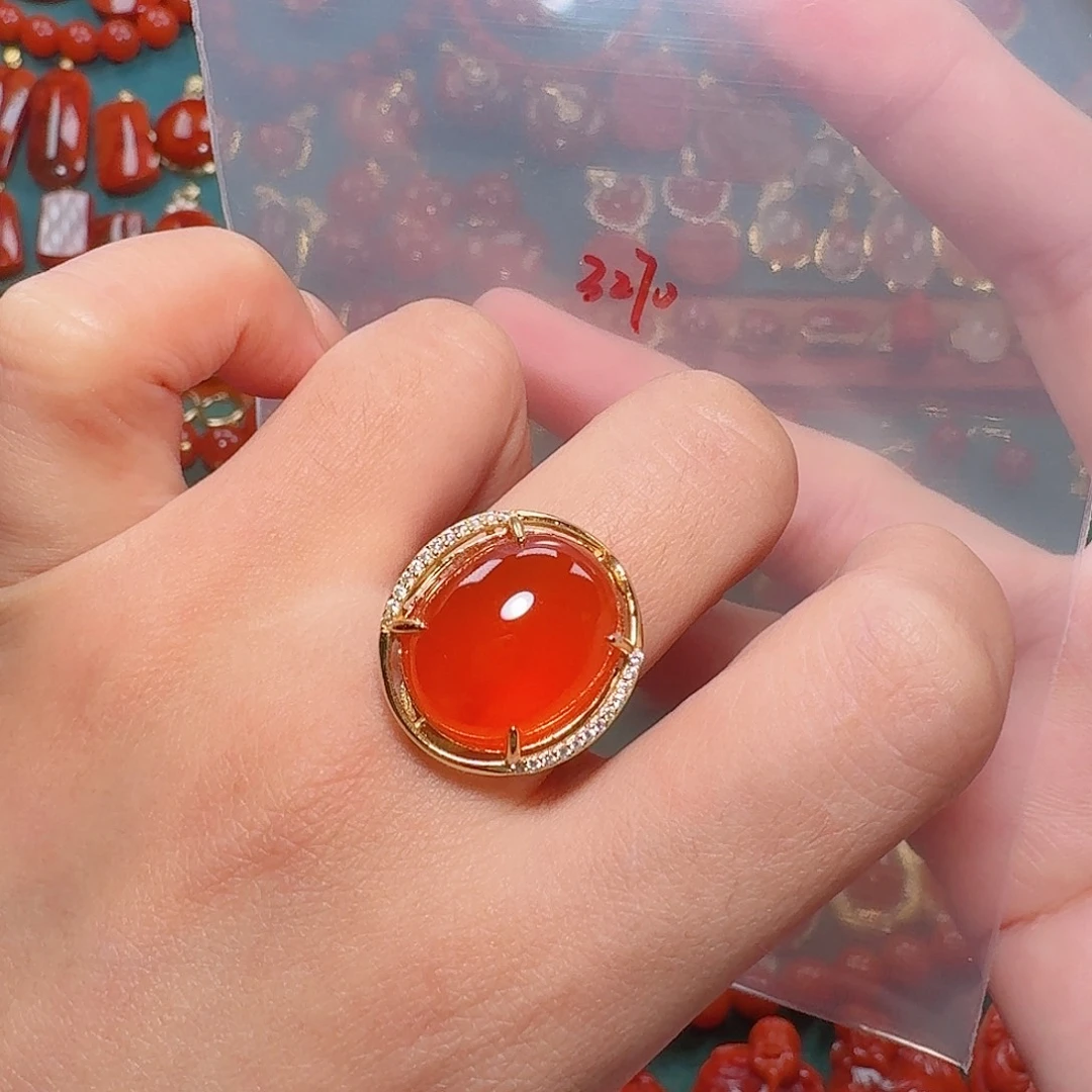 南红玛瑙银S925镶嵌戒指