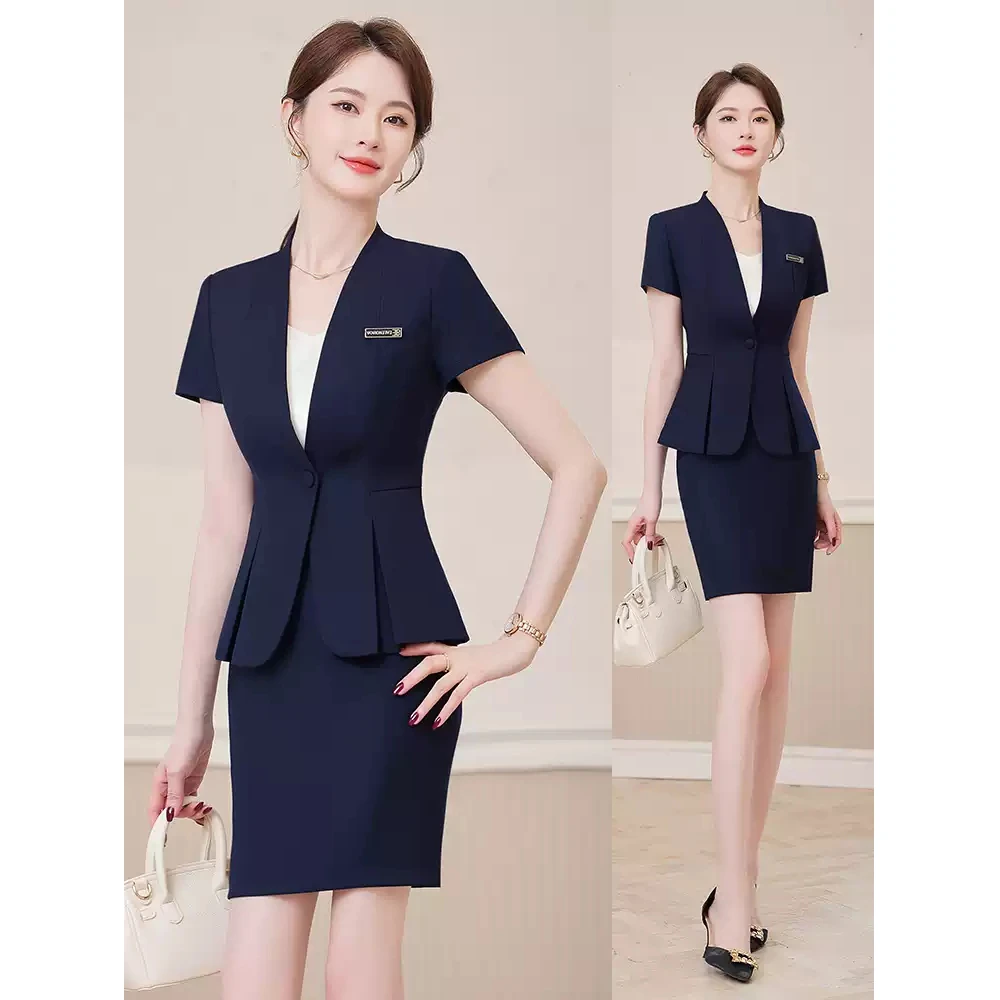 酒店前台职业装女西装套裙时尚套装美容师工作服2025夏季工作正装