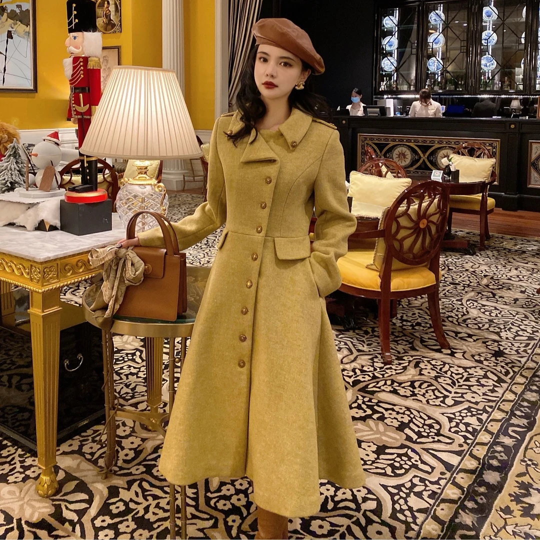 MR WATER水滴君 经典复活伯爵夫人 复古修身大衣女冬收腰毛呢外套
