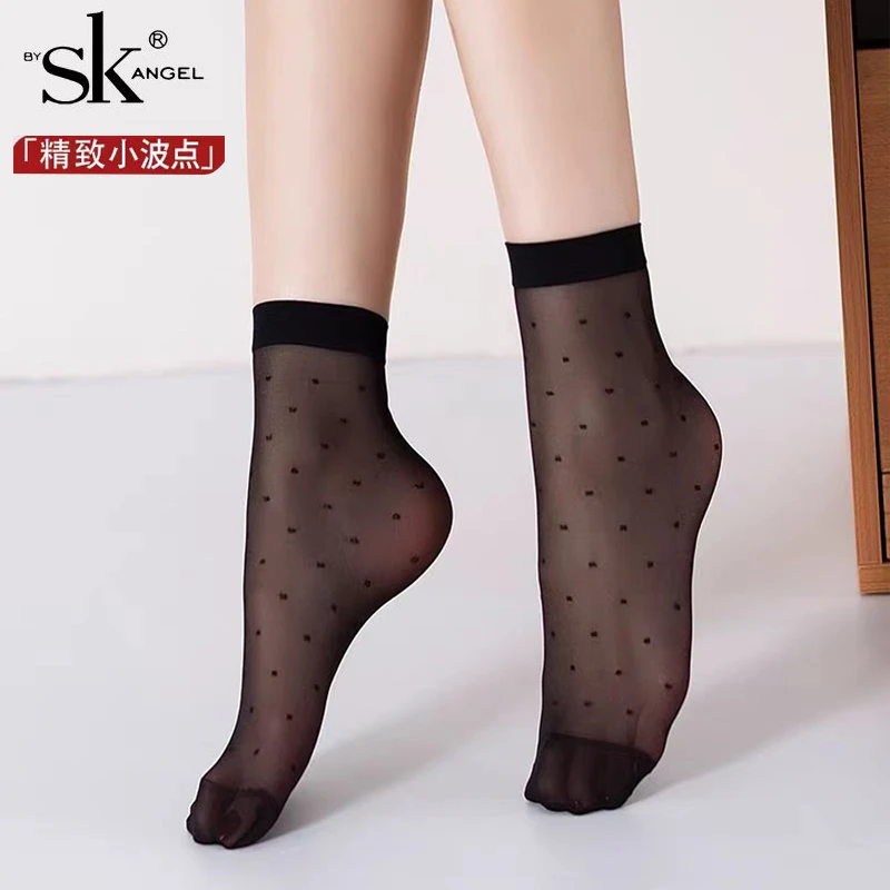 12双SK短丝袜女春夏季超薄款防勾丝耐磨波点黑肉色隐形透明短袜子