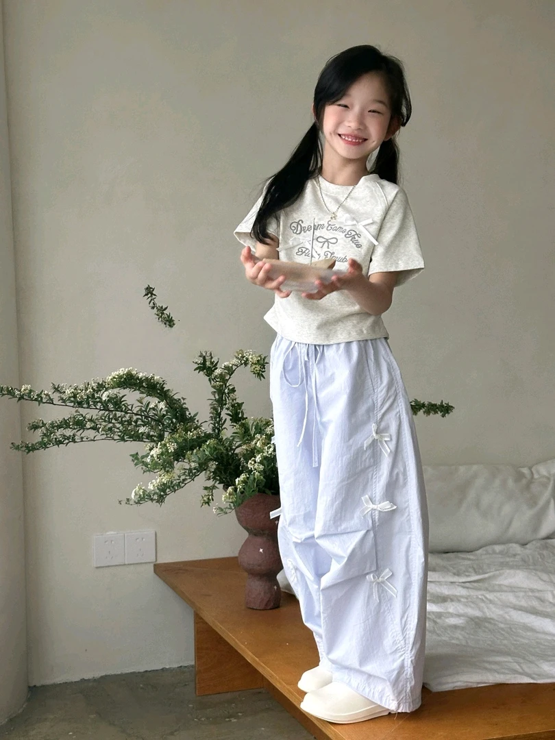夏季新品  蝴蝶结女童休闲裤  中大童直筒 韩版宽松百搭速干裤555