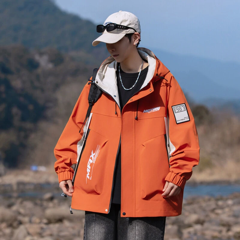 春秋季新款青少年帅气男生工装连帽夹克冲锋衣百搭酷帅外套