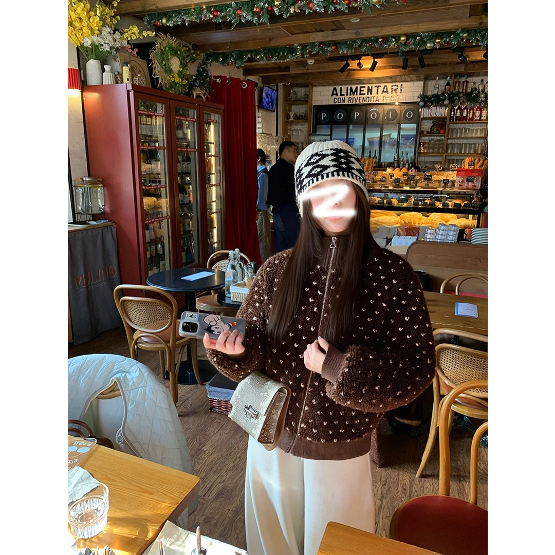 美式立领仿羊羔毛短款软糯外套女冬季慵懒感宽松休闲上衣
