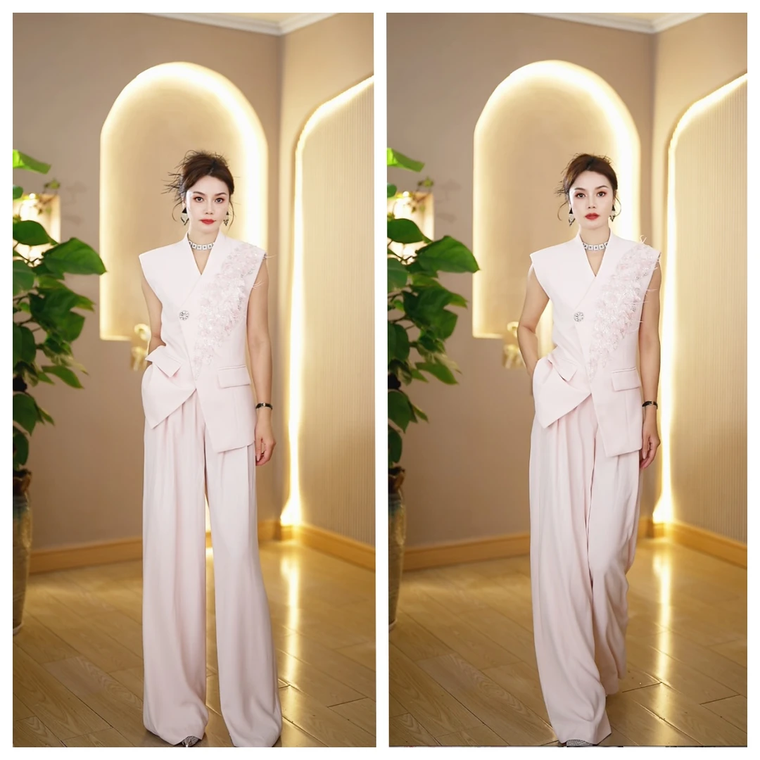 时尚设计师款西服气质夏季新款礼服阔腿休闲风套装轻职风马甲套装