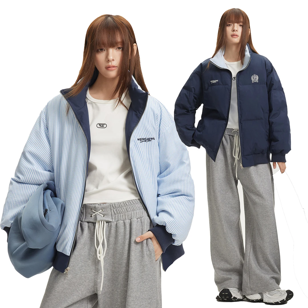 ZEXO冬季双面穿休闲保暖百搭棉服运动刺绣立领棉衣