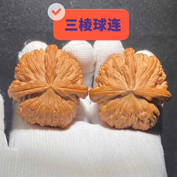 三棱球连 文玩核桃白狮子天然异形 顶级球连 四方四正 可遇不可求