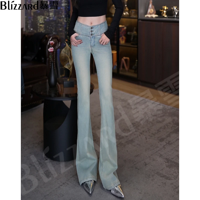 【蓝黛雪融】凹造型~港风喇叭裤2025初秋蜜桃臀高腰微喇叭牛仔裤女