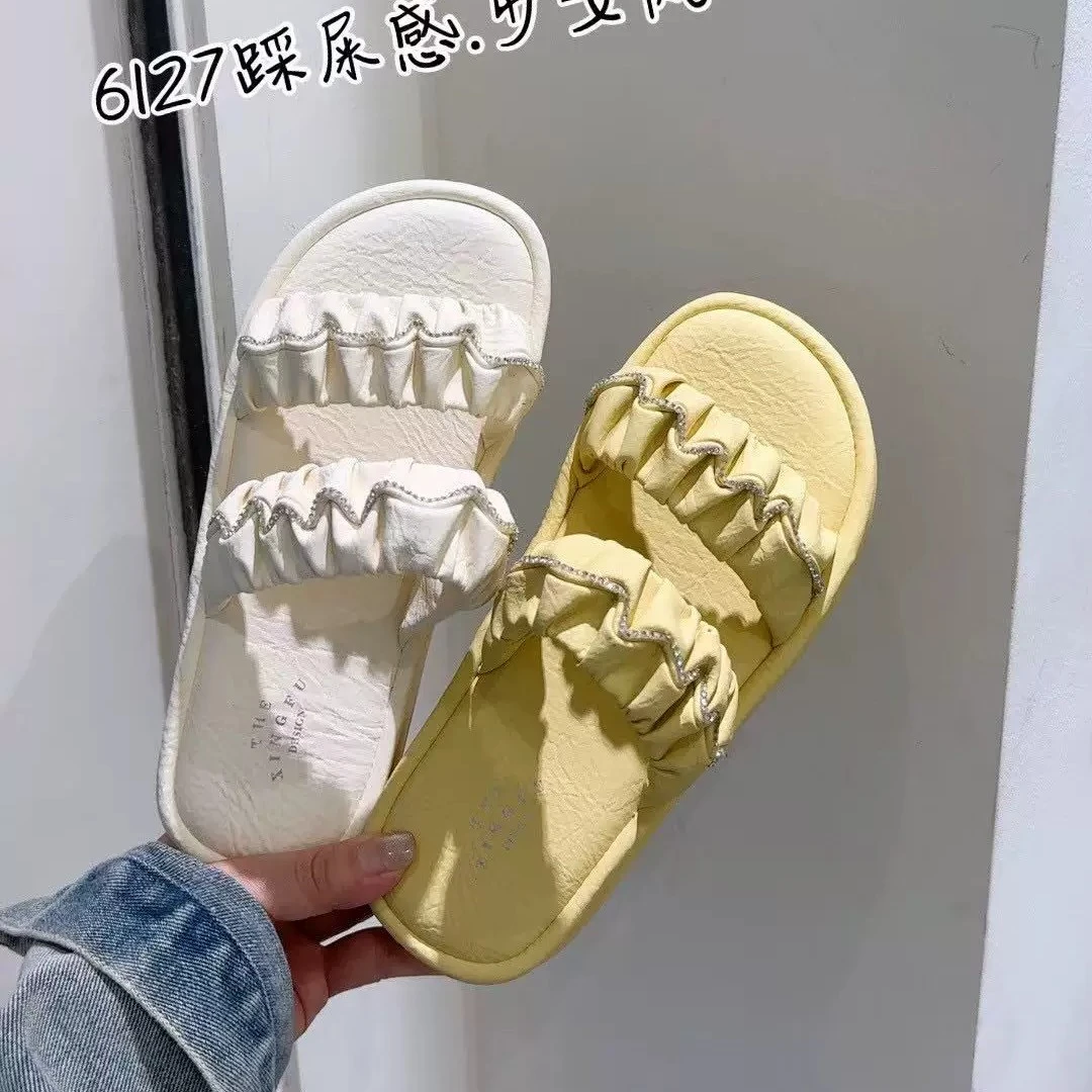 踩屎感新款夏季外穿百搭厚底松紧休闲一字拖鞋6127