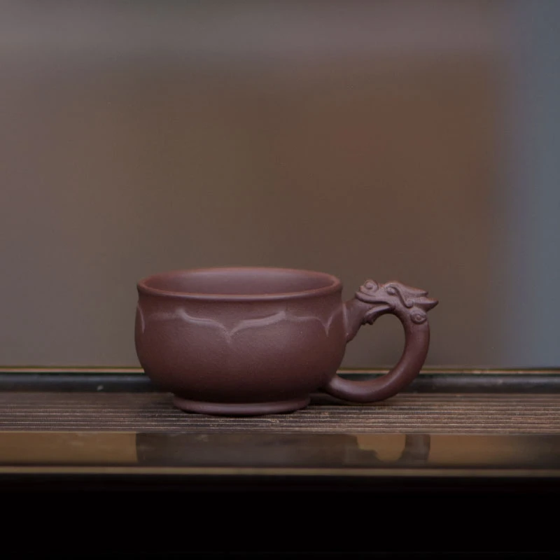 阎记抟砂 紫泥 龙把禅莲杯 把杯 主人杯 EE喝茶壶S125 13 437