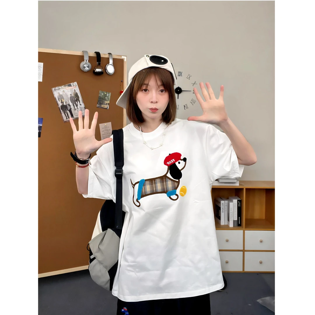 FXOP【腊肠狗】重工贴布刺绣T恤短袖情侣潮流宽松春夏设计款W077