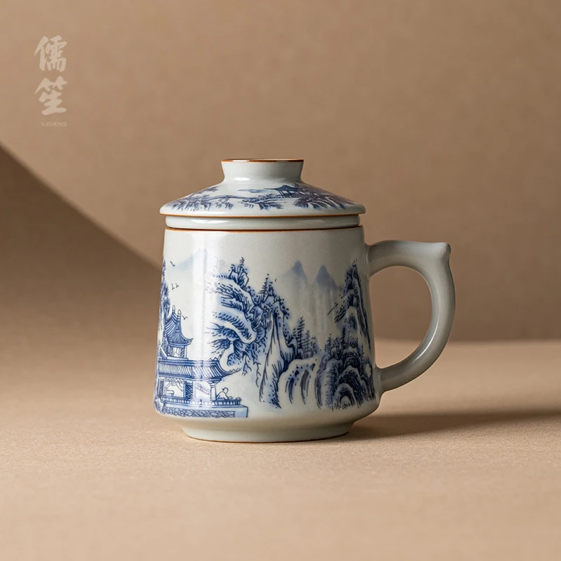 儒笙办公杯茶杯高端茶器手工大容量陶瓷马克杯茶具带盖茶杯