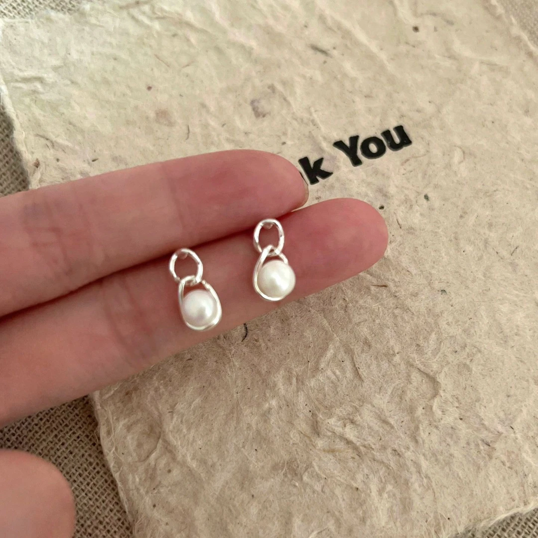 足银陶瓷耳饰 S999足银银针双圈耳环简约小众设计气质轻奢复古