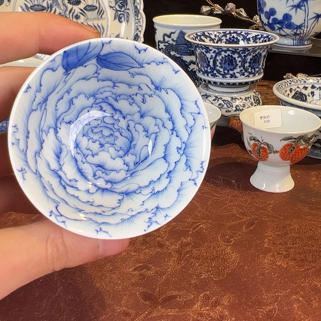 杯子青樵轩牡丹撇口杯