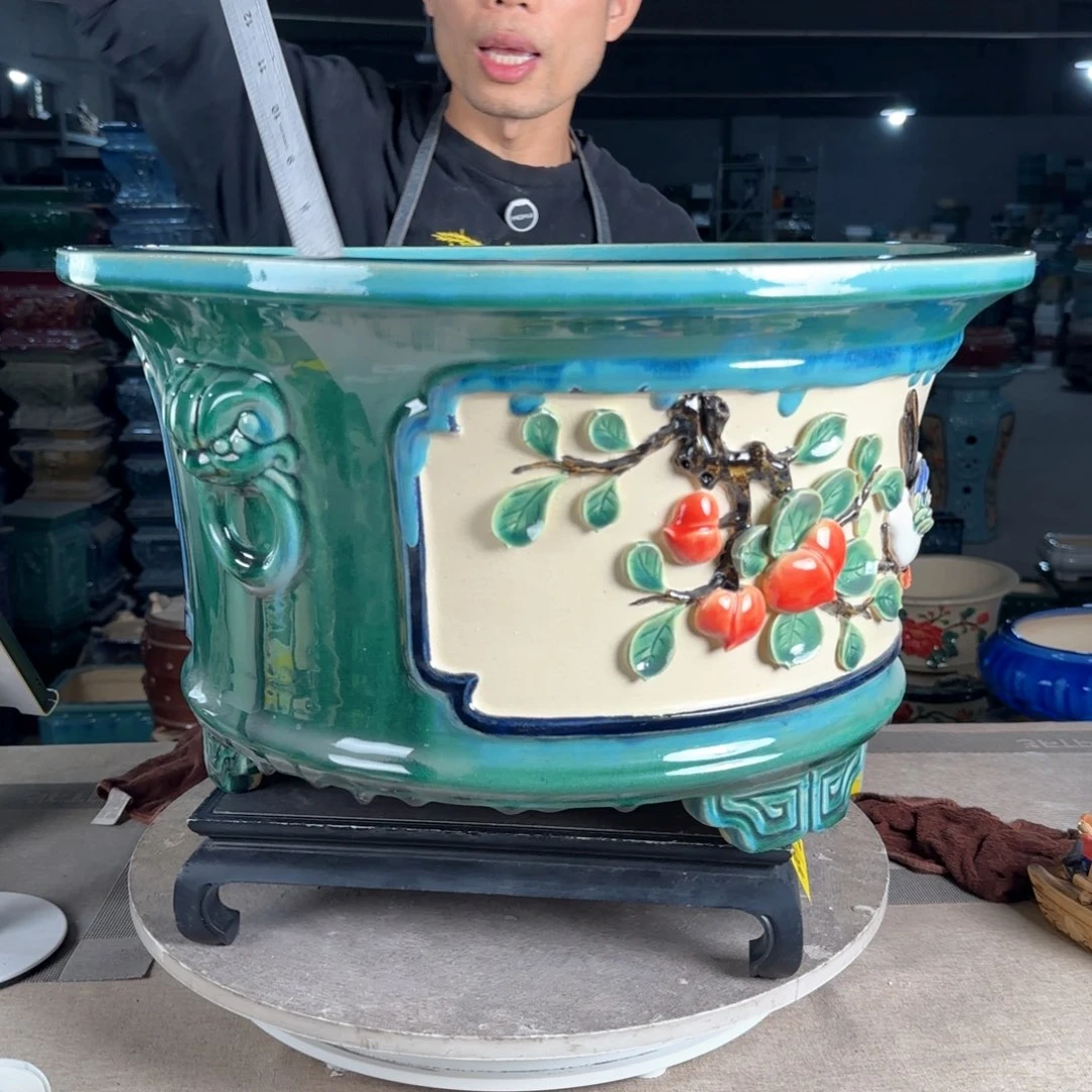 一风堂石湾花盆。流釉