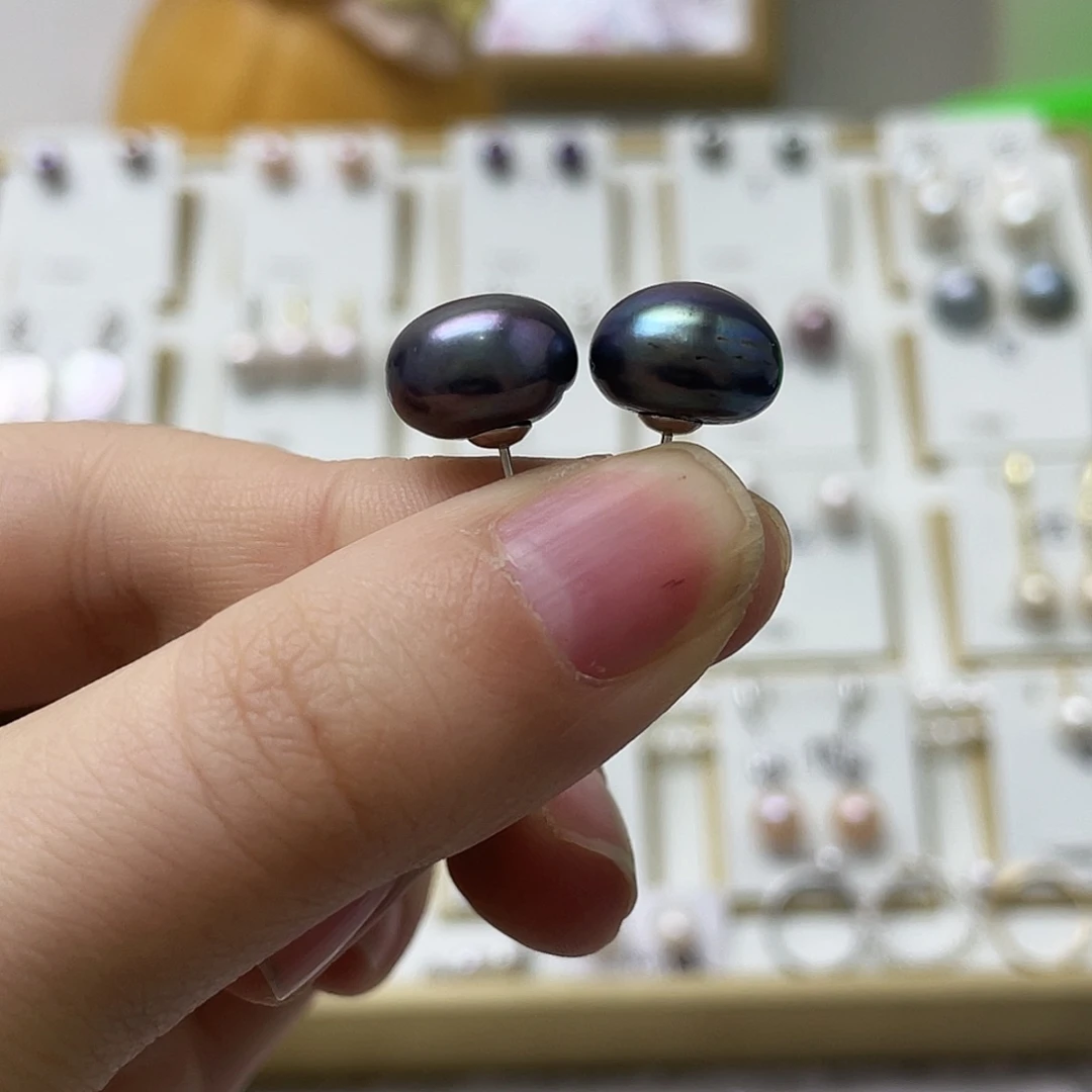 千***万银S925镶嵌淡水珍珠耳饰