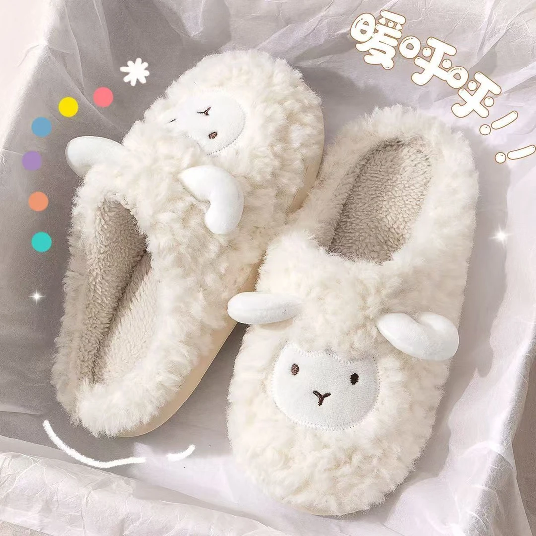 小绵羊拖鞋女士款秋冬季包跟外穿2025新款家居保暖毛毛绒月子鞋女