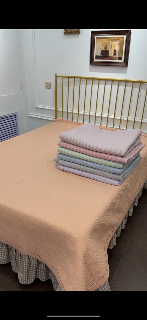 小竺棉蕾丝边床毯