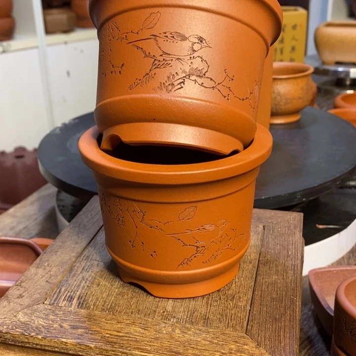 紫砂紫砂花盆手工制作环**艺