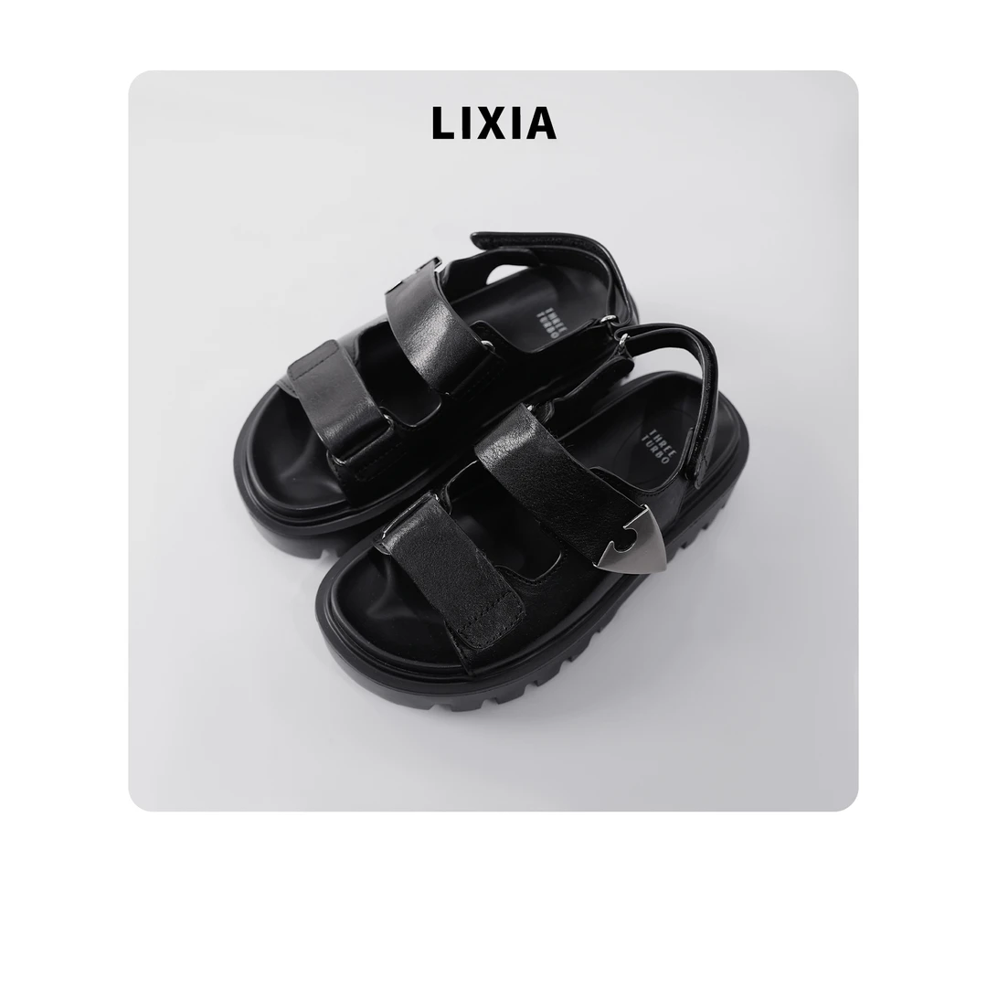 LIXIA【复古】夏季简约感复古银扣设计感厚底凉鞋-D8130