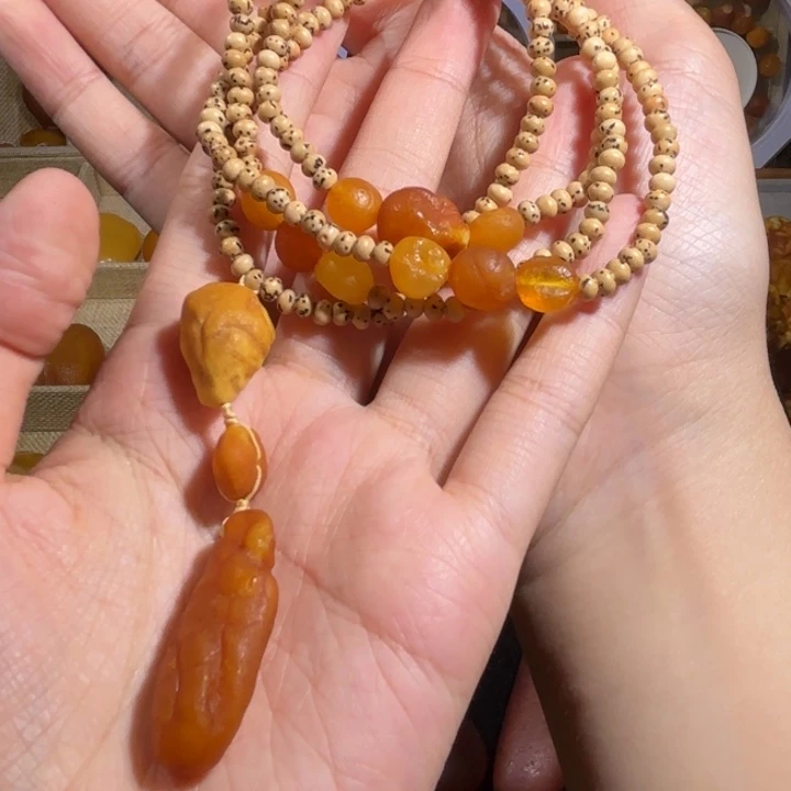 琥珀未镶嵌颈饰蜜蜡海漂手串