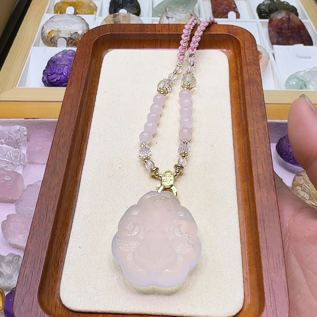 水晶颈饰未镶嵌粉晶九尾狐吊坠