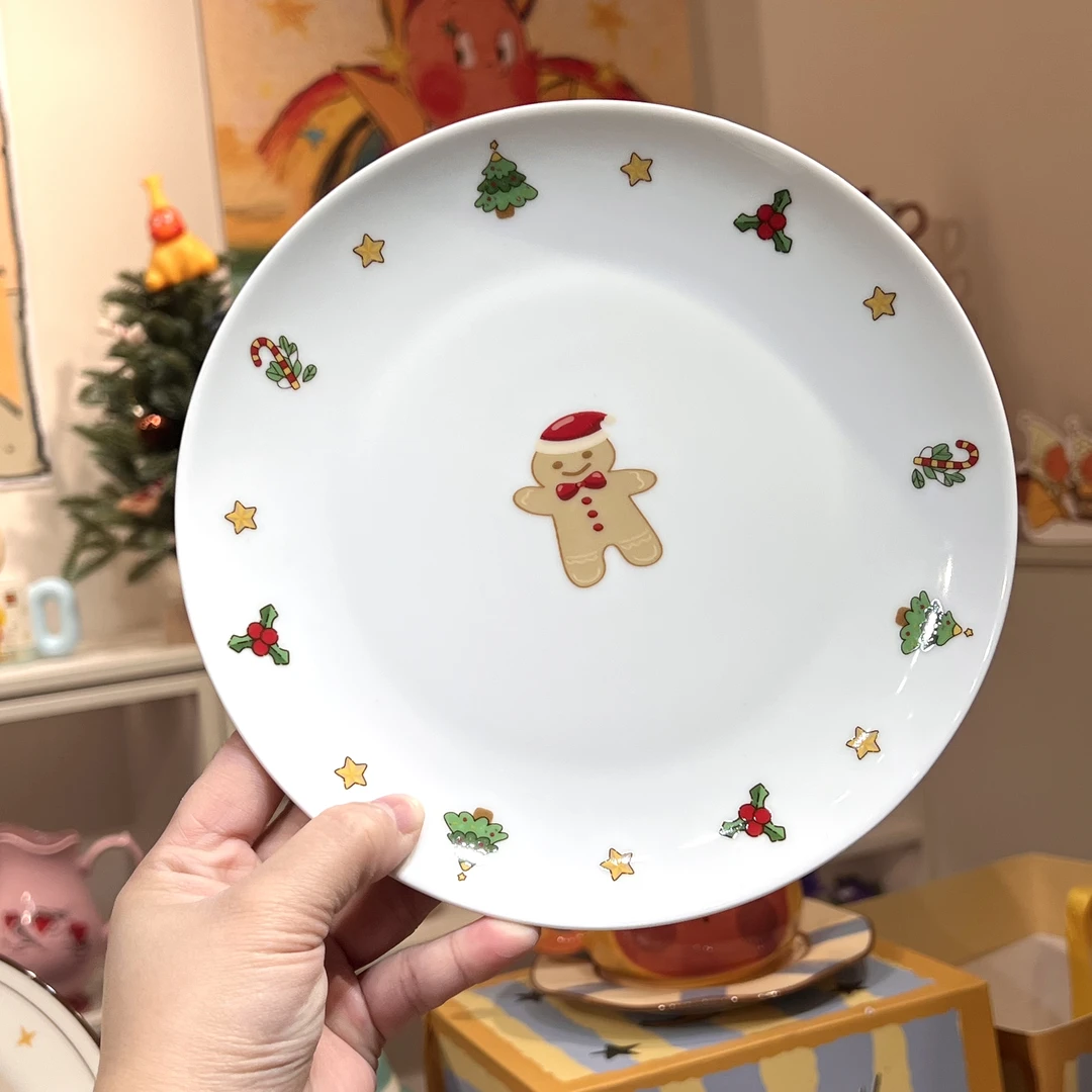 TOTYE·圣诞节系列陶瓷餐具八英寸浅盘浮力姜饼人圣诞树直播间限量
