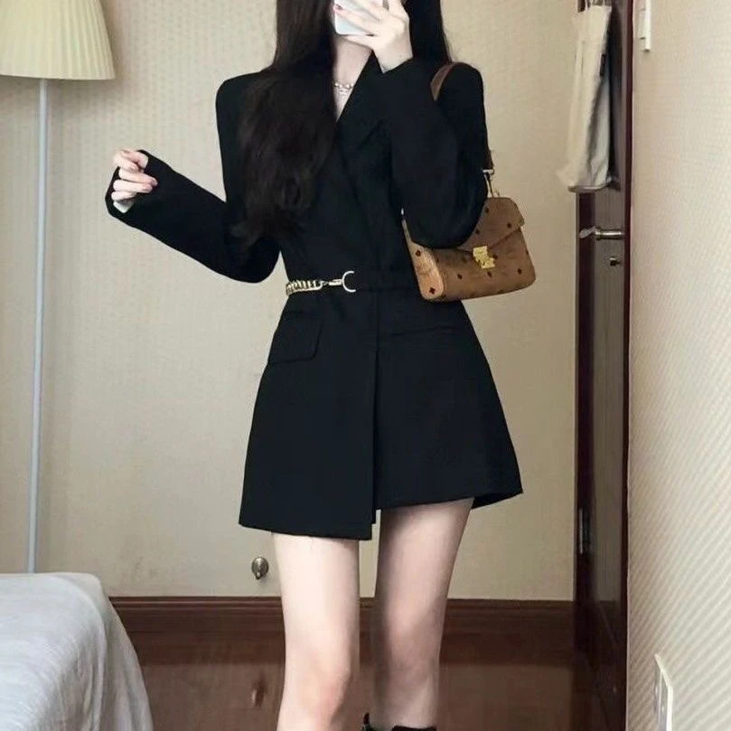 新款高级垫肩西装外套女收黑色腰带女装显瘦小个子气质西服上林