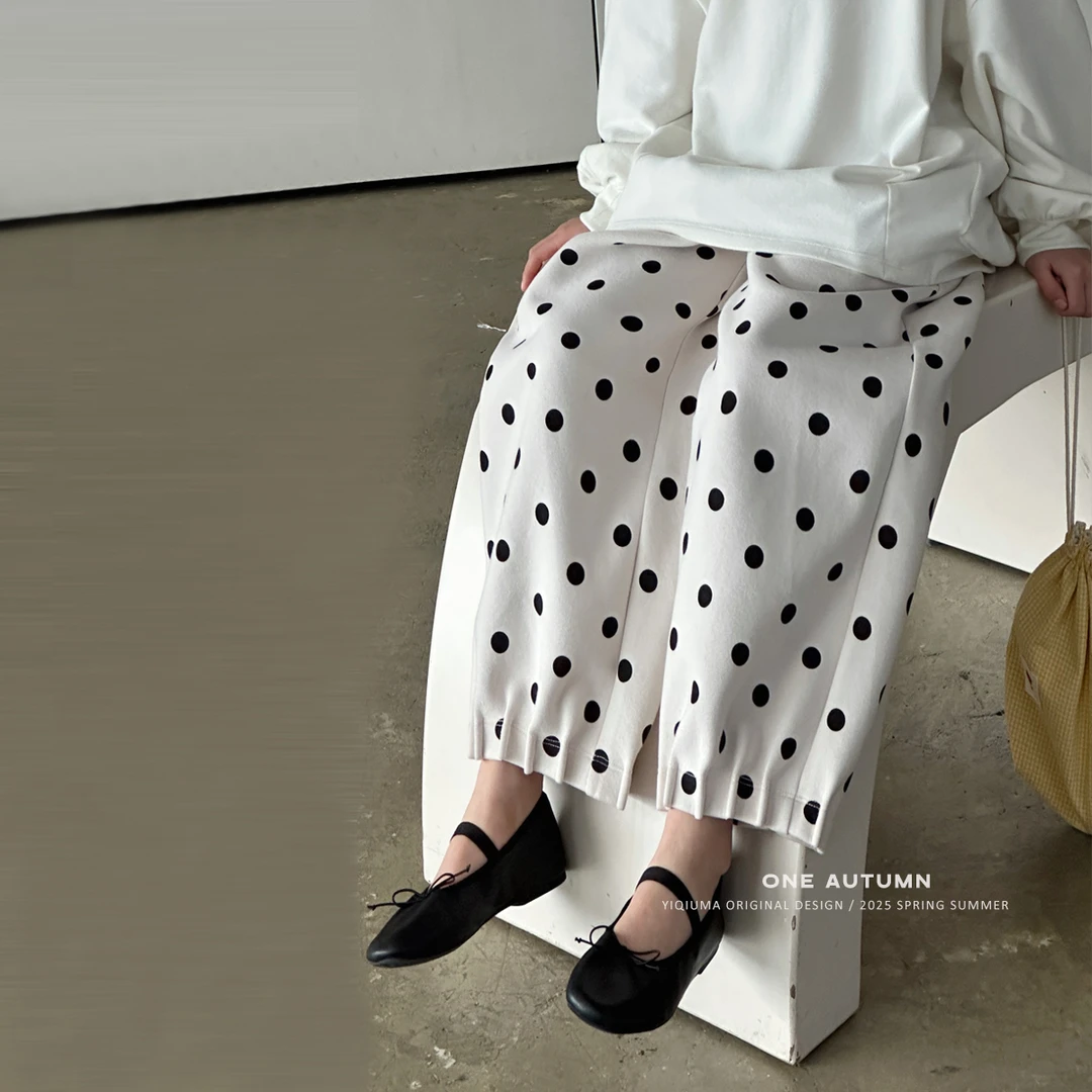「UNO AUTUNNO」【珍珠奶茶】云舒絨女中大童韩系休闲波点长裤CP65