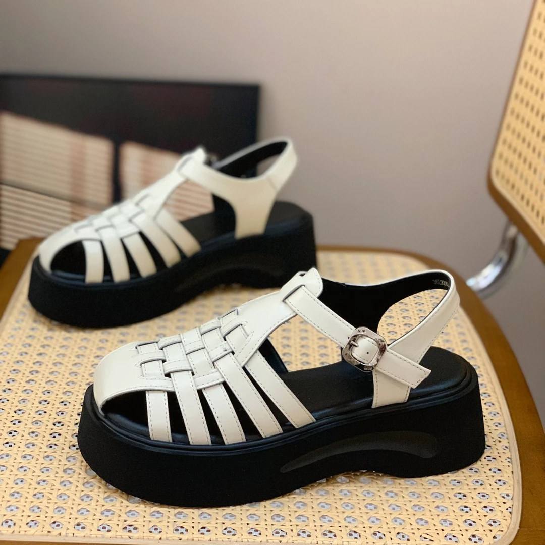 镂空编织外穿罗马凉鞋女2025夏季新款时尚简约百搭轻便显瘦猪笼鞋