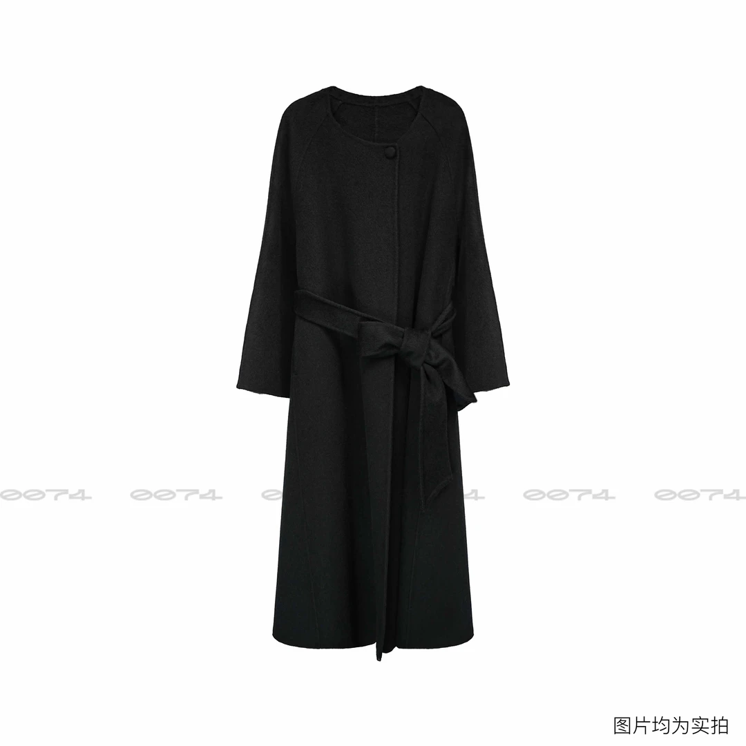 赫本风包扣大衣 双面毛呢大衣A字版喇叭袖优雅气质秋冬保暖